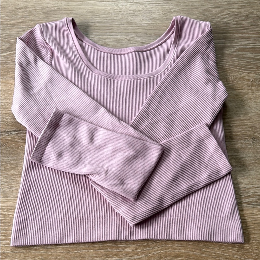 Athleta Girl Rise Above lavender Fitted Ribbed Crop Top long sleeve